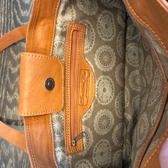 American West Genuine Leather Tote Shoulder Bag Womens Brown Feather Charms Boho - Picture 12 of 15